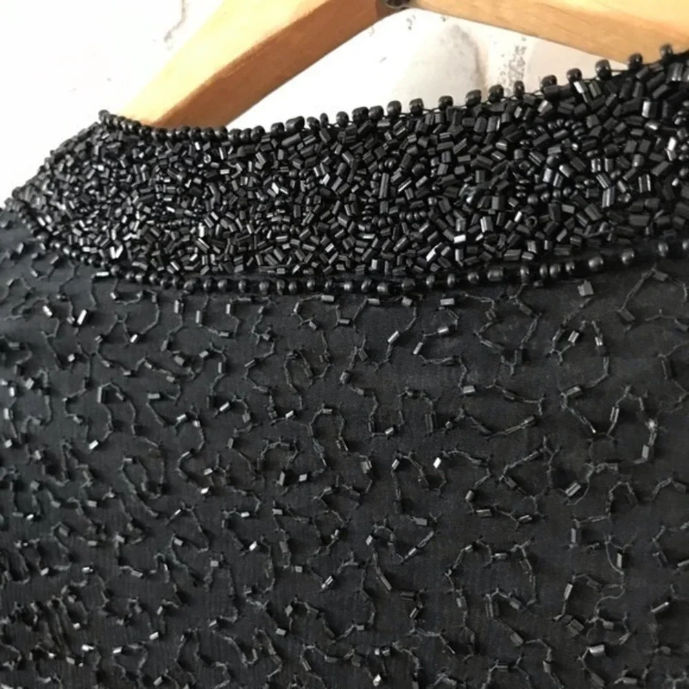 🔥Silk Beaded Jacket Sz Large Stenay Vintage Black Formal Blazer 90s Fancy - Picture 7 of 9